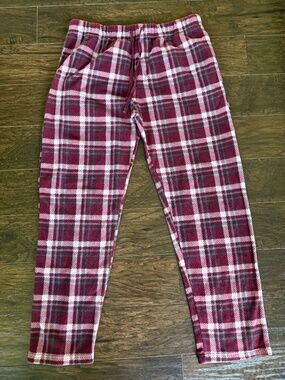 Isotoner Men’s Fleece Plaid Lounge Pajama Pants Burgundy Gray Size L